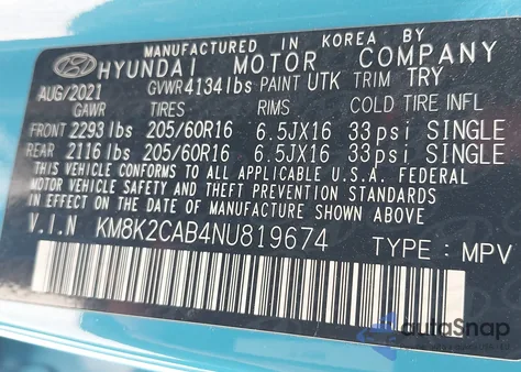 2022 Hyundai Kona Se z USA, uszkodzony, nr VIN KM8K2CAB4NU819674